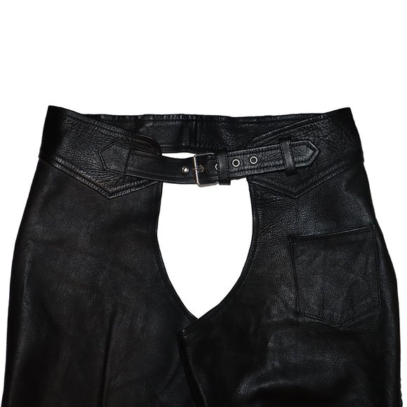 Vintage Black Genuine Leather Motorcycle Riding Chaps Heavy Leather Halloween - Picture 7 of 11